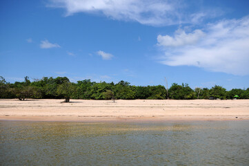 View of the freshwater beach of the Tapajos River in Alter do Chão, in the state of Pará, northern Brazil.