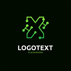 Letter X logo. Green digital logo. tech logo