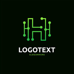 Letter H logo. Green digital logo. tech logo