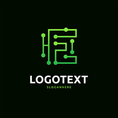 Letter e logo. Green digital logo. tech logo
