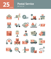 Postal Service flat icon set. Vector and Illustration.