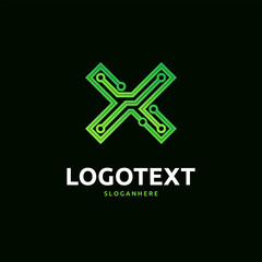 Letter X logo. Green digital logo. tech logo