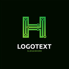 Letter H logo. Green digital logo. tech logo
