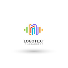 Letter N logo. colorful music wave logo