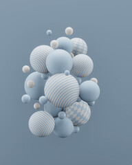 abstract blue spheres, 3d render illustration