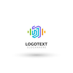 Letter D logo. colorful music wave logo