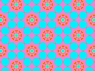 Modern colorful and vibrant pattern with abstract flowers in pink, teal and blue colors. Surface design for spring / summer textile, fashionable packaging, wrapping/tissue paper.