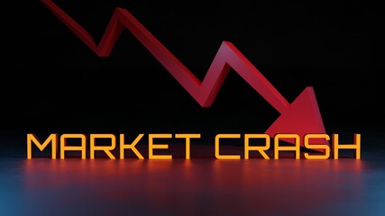 market crash text object , 3D illustration rendering
