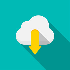 cloud save vector icon download, flat design, long shadow