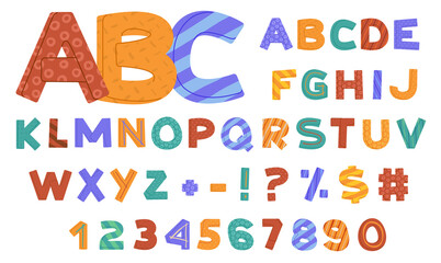 ABC, handmade alphabet with capital letters, numbers and marks.