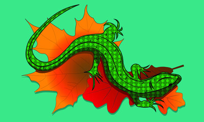 Abstract colorful flyer, poster, banner, placard, brochure design template with lizard and leafage