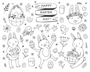 Easter set in doodle style. Hand draw illustration. Easter elements.
