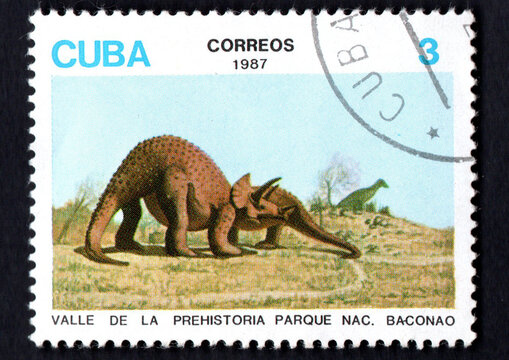 STAVROPOL, RUSSIA - August 18, 2017: A stamp printed in Cuba shows dinosaur Sauropelta, circa 2005