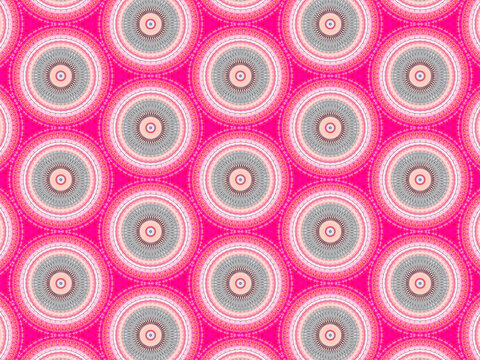 A sophisticated kaleidoscopic pattern in vibrant pink, red, grey and white colors. An elaborate fashion surface print for textile design, packaging, wrapping paper and stationery.