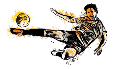 Soccer Football Player in Action Kicking Ball Abstract Splatter4