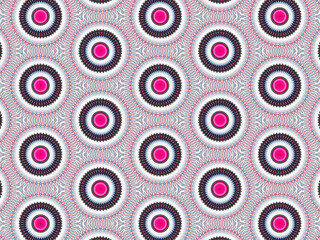 A sophisticated kaleidoscopic pattern in vibrant pink,  grey and white colors. An elaborate fashion surface print for textile design, packaging, wrapping paper and stationery.