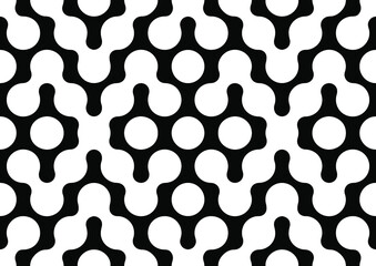 Abstract vintage 60's and 70's style shapes of black and white blobs seamless vector pattern.