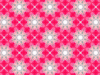 Obraz premium A sophisticated kaleidoscopic pattern in vibrant pink, red, grey and white colors. An elaborate fashion surface print for textile design, packaging, wrapping paper and stationery.