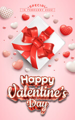 Fototapeta na wymiar Valentines day banner with cute gift box and sweet hearts