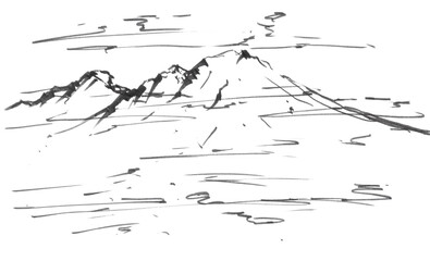 墨絵の浅間山01