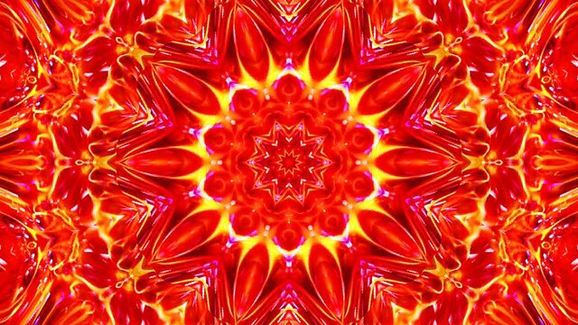 Beautiful color red abstract kaleidoscope that shines, a radiant light that regulates the subtle movements	