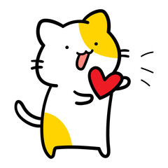 ハートを渡すかわいいねこのキャラクターの手書き風イラスト