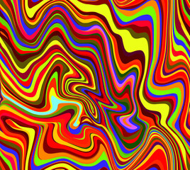 Vector seamless pattern of abstract fluid psychedelic stripes and lines in the style of the 60s and 70s wallpaper design.