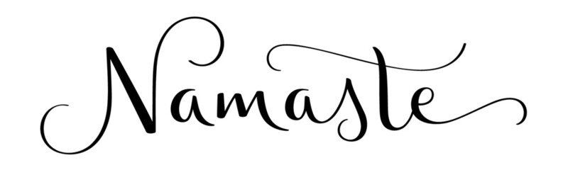 NAMASTE black vector brush calligraphy banner with flourishes