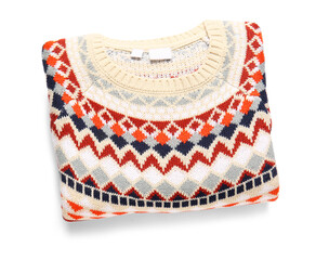 Male sweater with stylish pattern on white background
