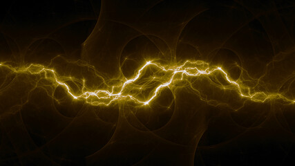 Golden fractal lightning background, electrical abstract