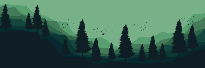 green landscape mountain scenery vector illustration for pattern background, wallpaper, background template, and backdrop design