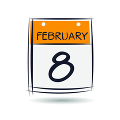 Creative calendar page with single day (8 February), Vector 