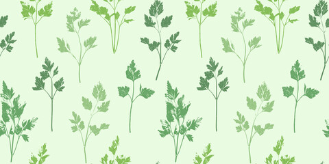 Fototapeta na wymiar Parsley herb grunge pattern. Parsley, celery abstract herbal plant retro background. Gardening, culinary and aromatherapy.