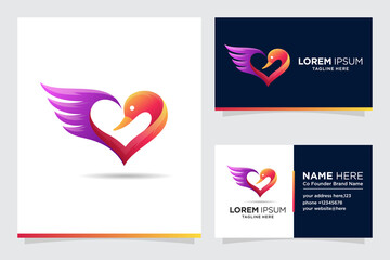 Love swan logo with a business card template