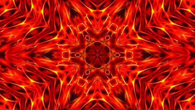 Beautiful color red abstract kaleidoscope that shines, a radiant light that regulates the subtle movements	