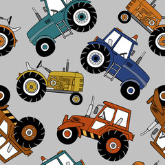 Hand drawn tractors seamless vector pattern. Perfect for textile, wallpaper or print design.   © MirabellePrint