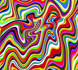 Vector seamless pattern of abstract fluid psychedelic stripes and lines in the style of the 60s and 70s wallpaper design.