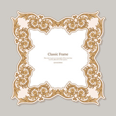Baroque frame decor. Detailed rich ornament graphic line art. Vector illustration in beige colors