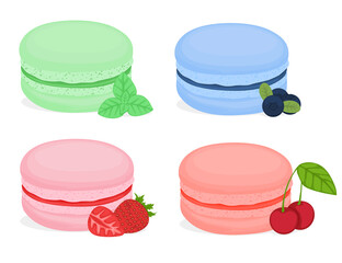 Set of different colorful macaroons. French pastry macaron. Highly detailed collection dessert, macaroon, sweets, menu design