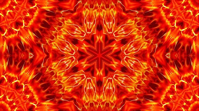 Beautiful color red abstract kaleidoscope that shines, a radiant light that regulates the subtle movements	