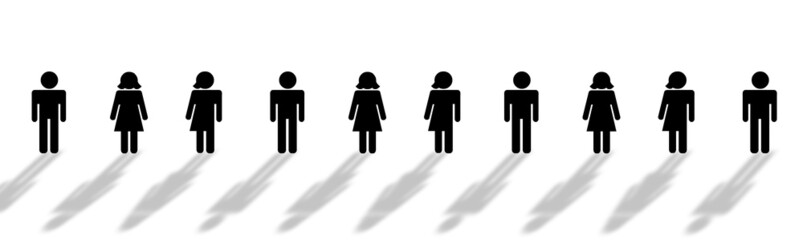 silhouette figures of people, men, women and indeterminate gender on white isolated background, concept of gender identity, different, different, third gender, protection of intersex people