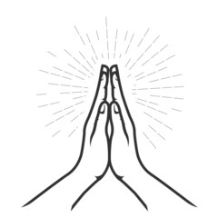 Folded hands in prayer, palm to palm hands, christian blessing in grace, vector