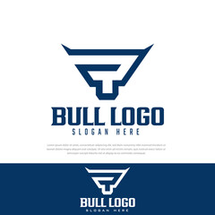 Initial PT logo, bull's head symbol, monogram design template - obrazy, fototapety, plakaty
