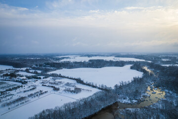 Aerial Drone of Snow in Princeton Plainbsoro Cranbury