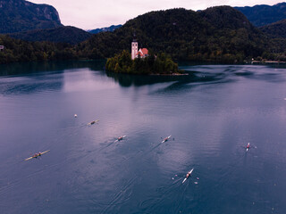 Rowing on lake Bled
