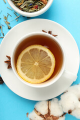 Concept of hot drink with tea, close up