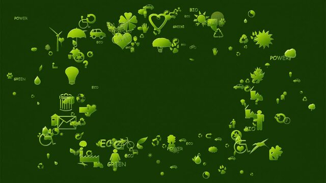 Animation with ecological symbols that form the planisphere