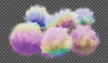 Vector illustration. Fluffy multicolored cloud or haze on a transparent background. Weather phenomenon. Element of your design