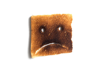 Closeup of expressive toasted slices of bread on white backgroundnd