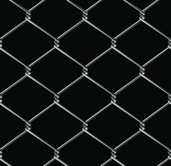 Fototapeta premium Vector seamless pattern of iron chain link mesh chicken wire fence protection on black background.
